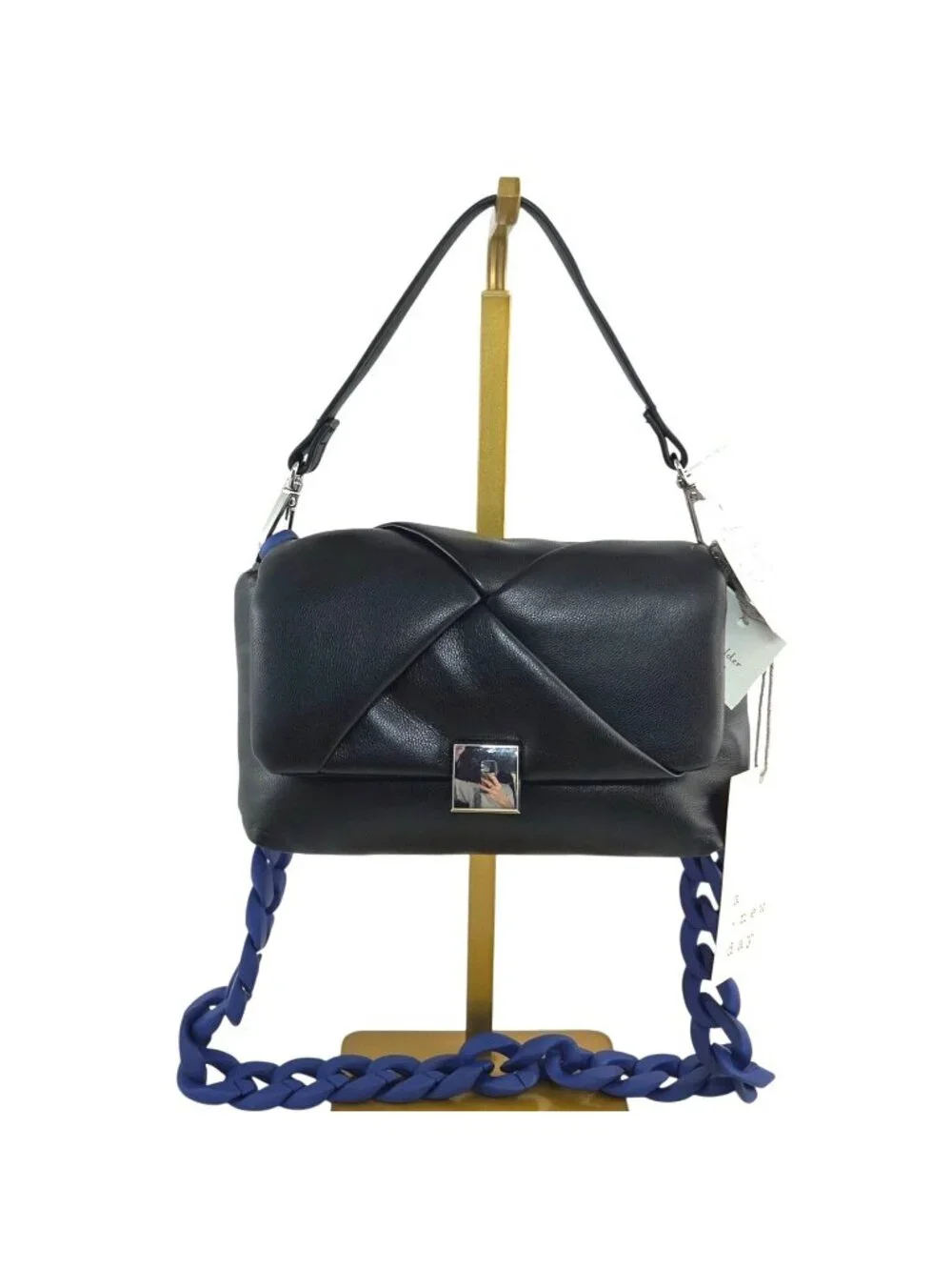 Black Faux Leather Micro Nano Satchel Chain A New Day Soft Puffy Magnetic Close
